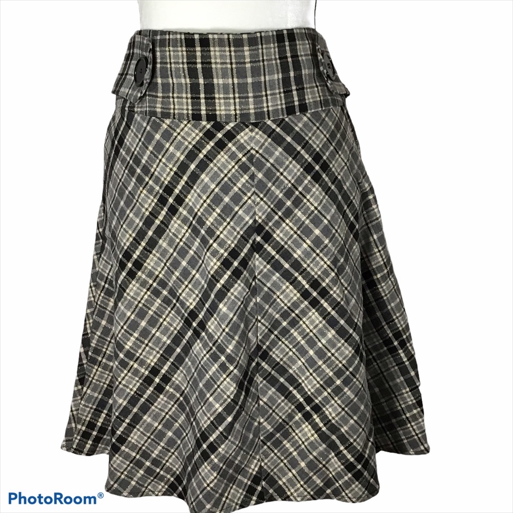 Vintage Black Gray Plaid Twee Flare Dark Academia School Girl Skirt Small‎